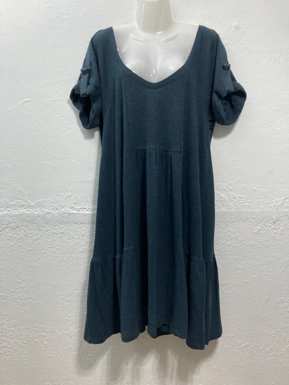 Saturday Sunday Anthropologie Katie Flounced Dress Textured Knit Tiered Gray L